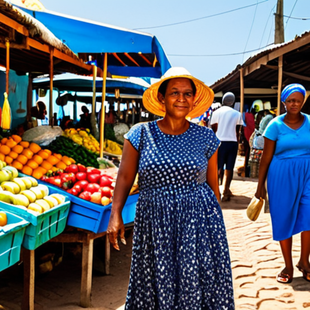 **

"A professional tourist woman in modest travel clothes, exploring a vibrant local market in Praia, Cape Verde. Fully clothed, appropriate attire, safe for work. Colorful fruits, vegetables, and local crafts surround her. Perfect anatomy, correct proportions, natural pose, professional photography, high quality, family-friendly, daytime scene."

**