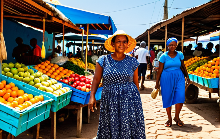 **

"A professional tourist woman in modest travel clothes, exploring a vibrant local market in Praia, Cape Verde. Fully clothed, appropriate attire, safe for work. Colorful fruits, vegetables, and local crafts surround her. Perfect anatomy, correct proportions, natural pose, professional photography, high quality, family-friendly, daytime scene."

**