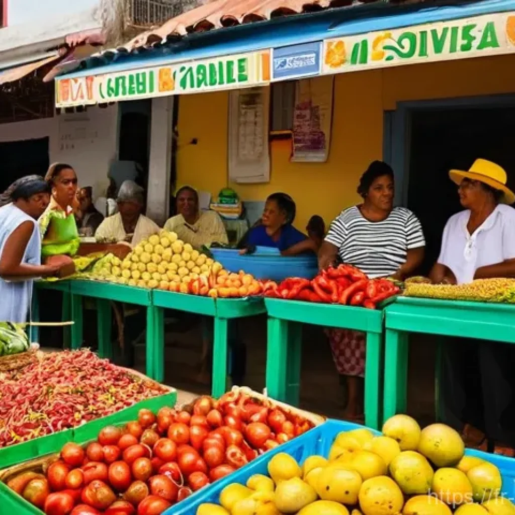 카보베르데 사용 언어 - **Vibrant Cape Verdean Market Scene:**
    "A bustling and colorful street market scene in a sunny C...