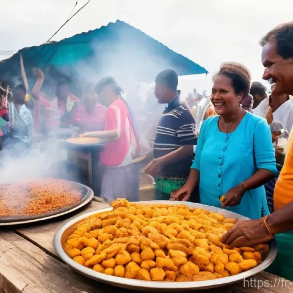 카보베르데 와인 및 음식 페스티벌 - **Prompt:** "A vibrant and bustling Cape Verdean food festival on the island of São Vicente. The sce...