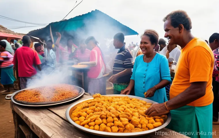 카보베르데 와인 및 음식 페스티벌 - **Prompt:** "A vibrant and bustling Cape Verdean food festival on the island of São Vicente. The sce...