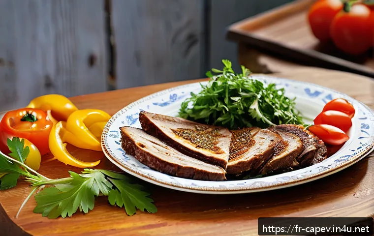카보베르데 로부스터 요리 - A rustic kitchen scene showcasing a beautifully prepared traditional Cape Verdean cabrito dish on a ...