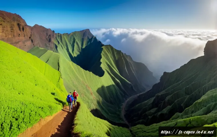 Home 17 카보베르데 자연경관과 생태관광 - Photorealistic panoramic view of Santo Antão, Cape Verde, dramatic emerald volcanic mountains and de...